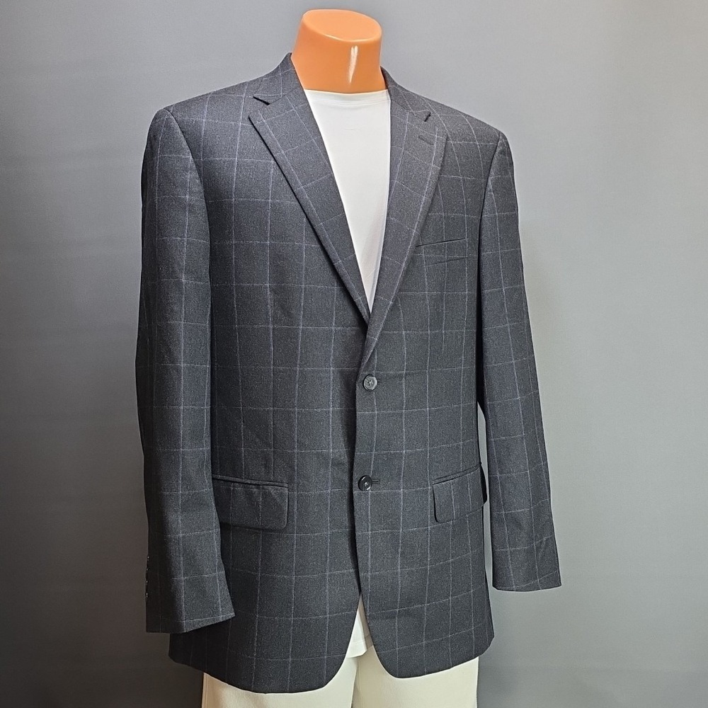 tasso‎ elba mens Wool Blazer Blue Plaid 2 Button 42R